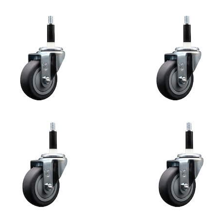 Service Caster 3.5'' SS Thermoplastic Rubber Wheel Swivel 7/8'' Expanding Stem Caster Set, 4PK SCC-SSEX20S3514-TPRB-78-4